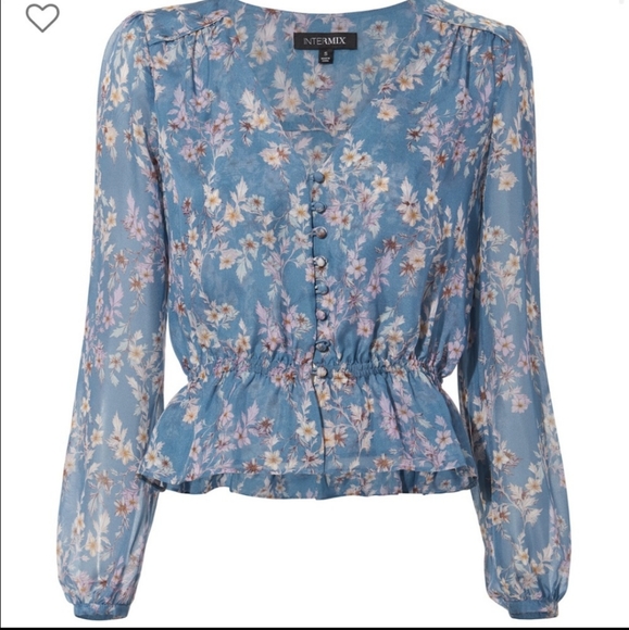 Intermix blue floral 100% silk blouse - Picture 6 of 12